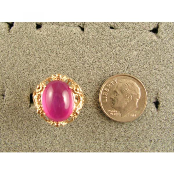 PMP LINDE LINDY TRANS HOT PINK STAR SAPPHIRE CREATED SOLID 10K YELLOW GOLD RING #3 image