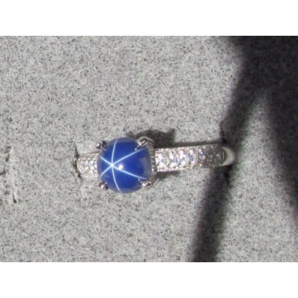 VINTAGE LINDE LINDY SIGNED  CF BLUE STAR SAPPHIRE CREATED RING RD PLATE .925 S/S #1 image