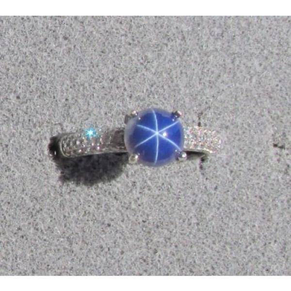 VINTAGE LINDE LINDY SIGNED  CF BLUE STAR SAPPHIRE CREATED RING RD PLATE .925 S/S #2 image