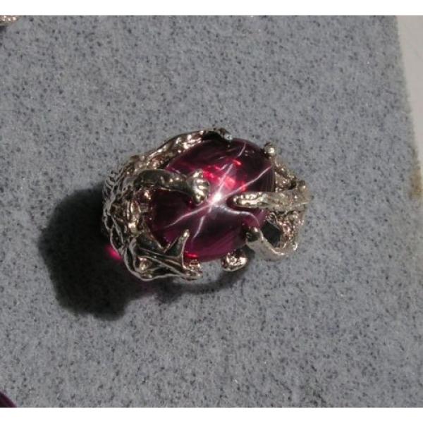 UNISEX 18X13MM 12+ CT LINDE LINDY RED STAR SAPPHIRE CREATED RUBY SECOND RING SS #1 image