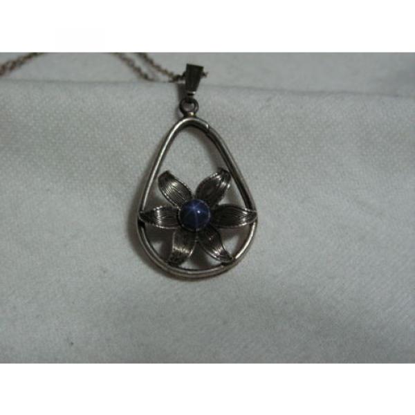 ...Sterling Silver,Linde/Lindy Blue Star Sapphire Flower Pendant Necklace... #1 image