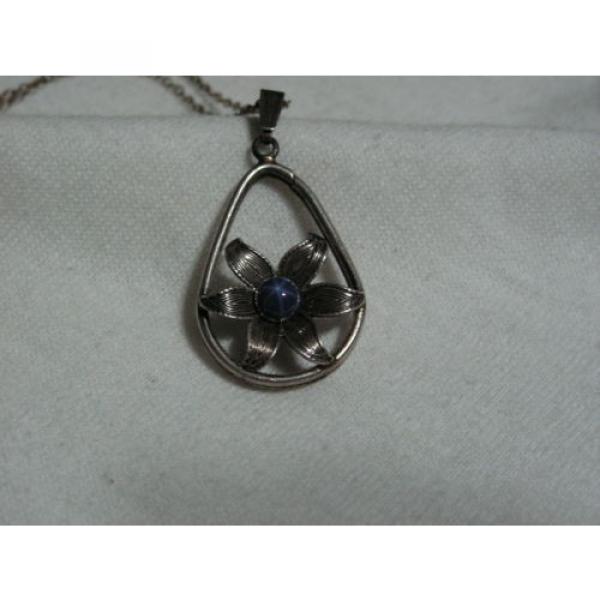 ...Sterling Silver,Linde/Lindy Blue Star Sapphire Flower Pendant Necklace... #2 image