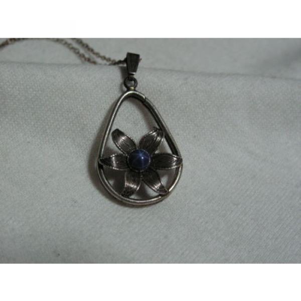 ...Sterling Silver,Linde/Lindy Blue Star Sapphire Flower Pendant Necklace... #3 image