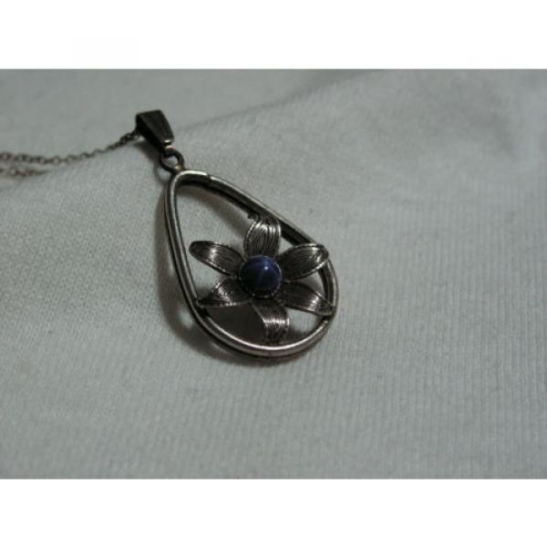 ...Sterling Silver,Linde/Lindy Blue Star Sapphire Flower Pendant Necklace... #4 image