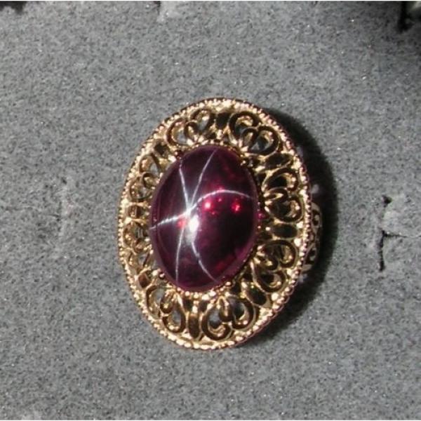 LINDE LINDY RED STAR SAPPHIRE CREATED RUBY 2ND YELLOW GOLD ION PL STNLESS RING #1 image