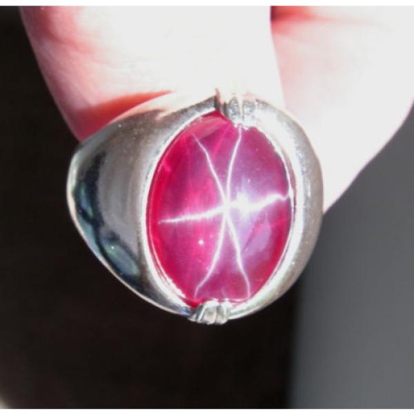 MENS 16X12mm 9+ CT LINDE LINDY RED STAR SAPPHIRE CREATED RUBY SECOND RING SS #1 image