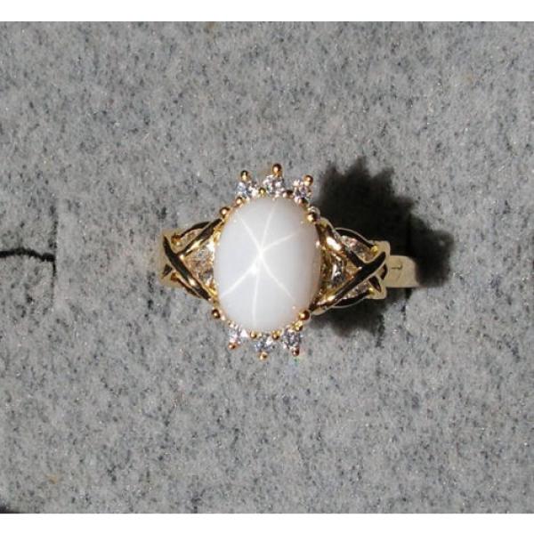 VINTAGE SIGNED LINDE LINDY SHELL WHITE STAR SAPPHIRE CREATED CAP HRT RING YGP SS #1 image