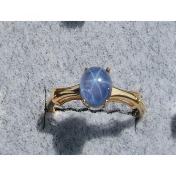 2+ CT PMP LINDE LINDY TRNS CEYLON BLUE STAR SAPPHIRE CREATED RING YGOLDP .925 SS #1 image