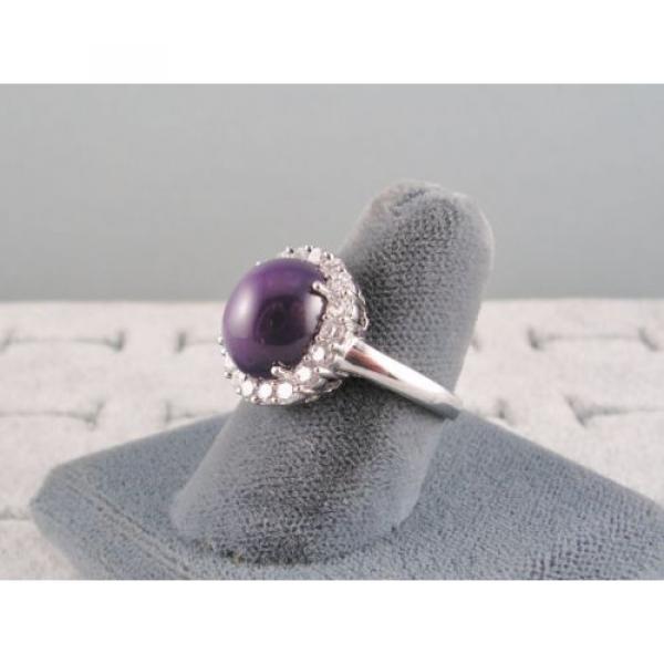 VINTAGE LINDE LINDY PERIWINKLE STAR SAPPHIRE CREATED HALO RING RD PLT .925 SS #2 image