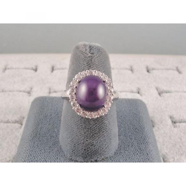 VINTAGE LINDE LINDY PERIWINKLE STAR SAPPHIRE CREATED HALO RING RD PLT .925 SS #4 image