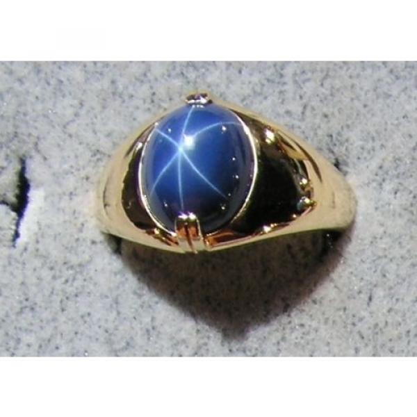 SIGNED VINTAGE LINDE LINDY CRNFLWER BLUE STAR SAPPHIRE CREATED RING YGP .925 S/S #1 image
