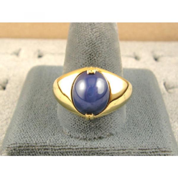 SIGNED VINTAGE LINDE LINDY CRNFLWER BLUE STAR SAPPHIRE CREATED RING YGP .925 S/S #4 image