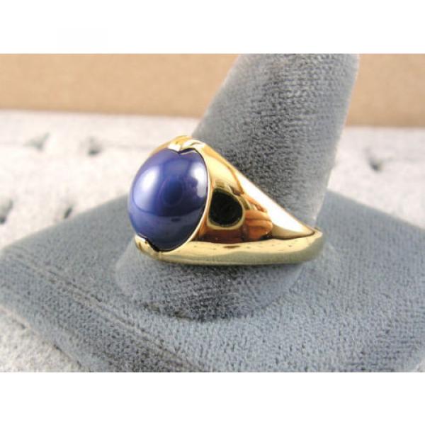 SIGNED VINTAGE LINDE LINDY CRNFLWER BLUE STAR SAPPHIRE CREATED RING YGP .925 S/S #3 image