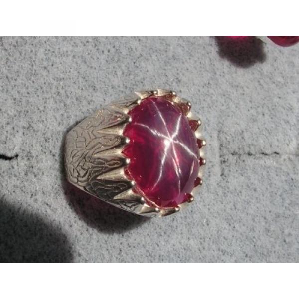 MEN&#039;S 18X13MM 12+CT LINDE LINDY TR RED STAR SAPPHIRE CREATED RUBY SECOND RING SS #1 image