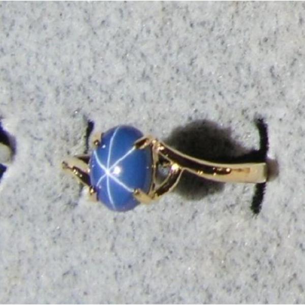 VINTAGE LINDE LINDY CORNFLOWER BLUE STAR SAPPHIRE CREATED RING  YG PLATE .925 SS #1 image