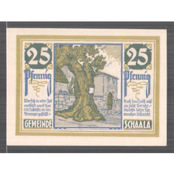 Notgeld Schaala 1921, 25 Pfennig, Bauer mit Pferdepflug und Fabrik, alte Linde #1 image
