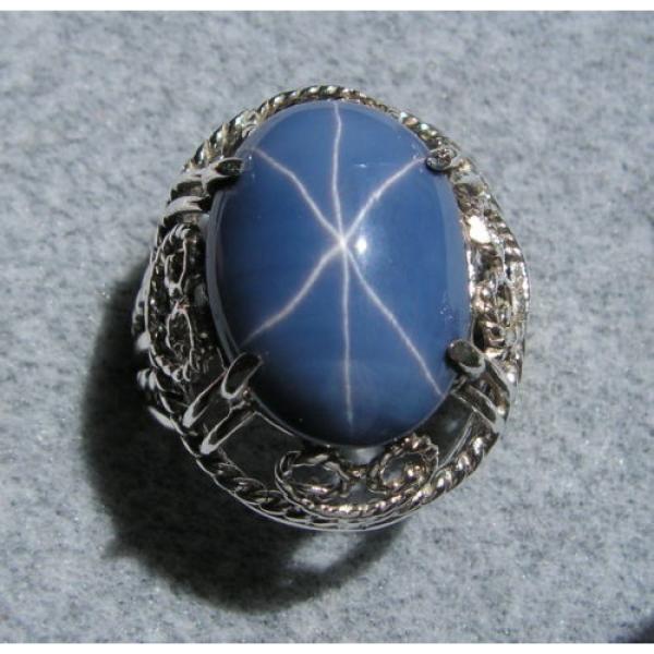 PMP LINDE LINDY HUGE 16x12 MM CORNFLOWER BLUE STAR SAPPHIRE CREATED RING .925 SS #1 image