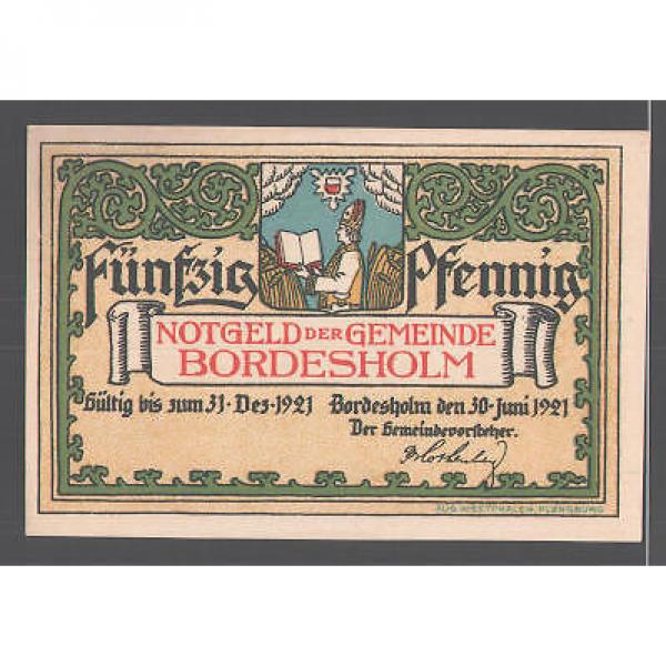 Notgeld Bordesholm 1921, 50 Pfennig, Stadtwappen, Mönche sitzen vor Linde #2 image