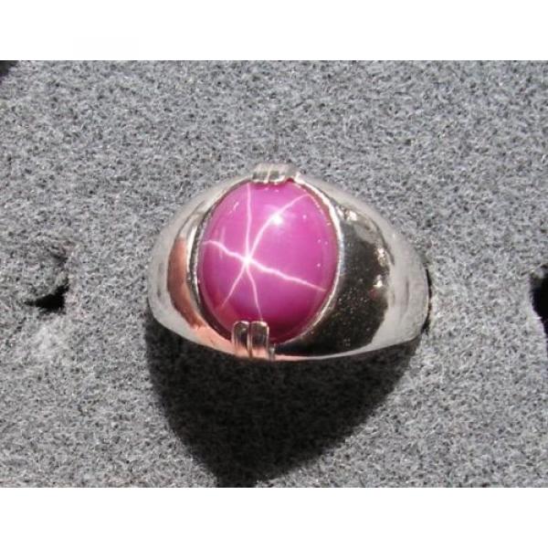MEN&#039;S 12x10mm 5+ CT LINDE LINDY PINK STAR SAPPHIRE CREATED RUBY SECOND RING SS #1 image