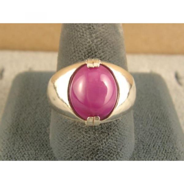 MEN&#039;S 12x10mm 5+ CT LINDE LINDY PINK STAR SAPPHIRE CREATED RUBY SECOND RING SS #2 image