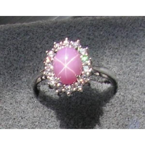 VINTAGE SIGNED LINDE LINDY AZALEA PINK STAR SAPPHIRE CREATED HALO RING RD PL S/S #1 image