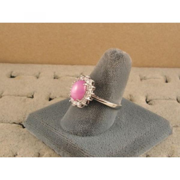 VINTAGE SIGNED LINDE LINDY AZALEA PINK STAR SAPPHIRE CREATED HALO RING RD PL S/S #3 image