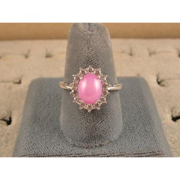 VINTAGE SIGNED LINDE LINDY AZALEA PINK STAR SAPPHIRE CREATED HALO RING RD PL S/S #4 image