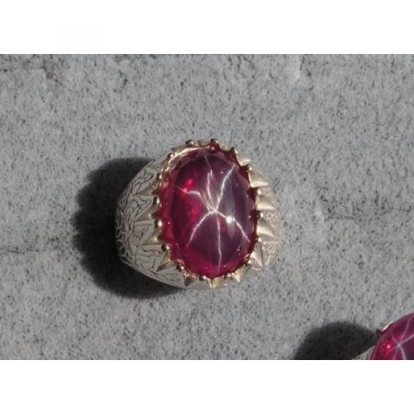 MEN&#039;S 16X12MM 9+CT LINDE LINDY TRN RED STAR SAPPHIRE CREATED RUBY SECOND RING SS #1 image