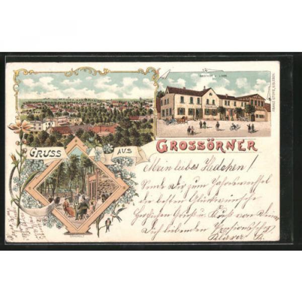 tolle Lithographie Grossörner, Ortsansicht, Gasthof zur Linde 1898 #1 image