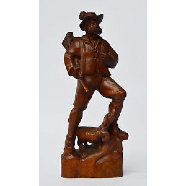 Holz Skulptur Holzfigur handgeschnitzt Linde Jäger mit Jagdhund Hund Höhe 33 cm #1 image
