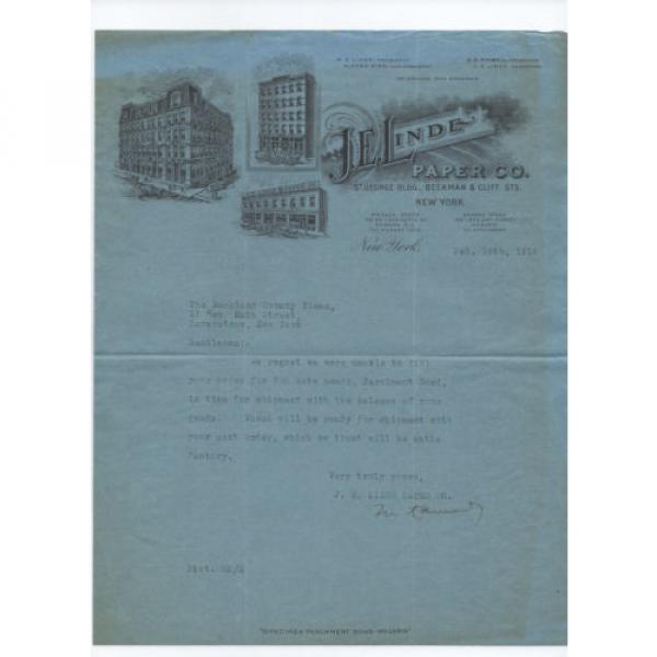 J. E. Linde Paper Co. - signed 1914 letter to Rockland County Times, Haverstraw #1 image