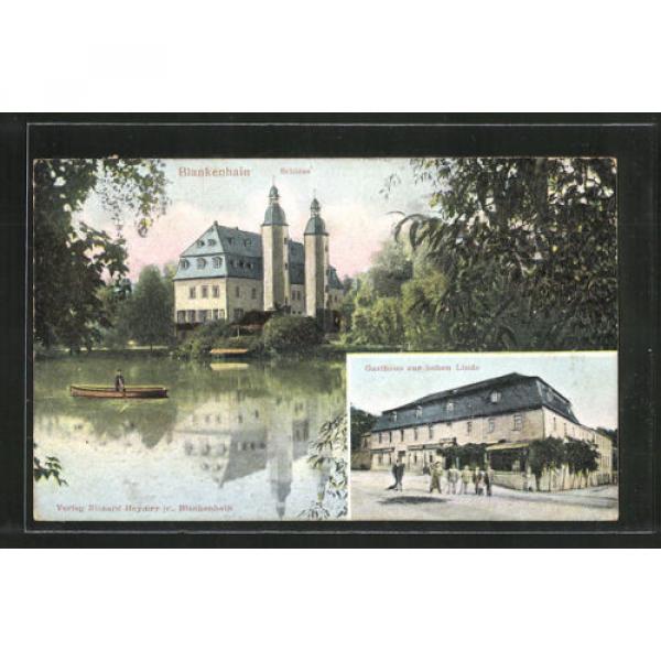 Relief-AK Blankenhain, Gasthaus zur hohen Linde, Blick zum Schloß, Ruderboot #1 image
