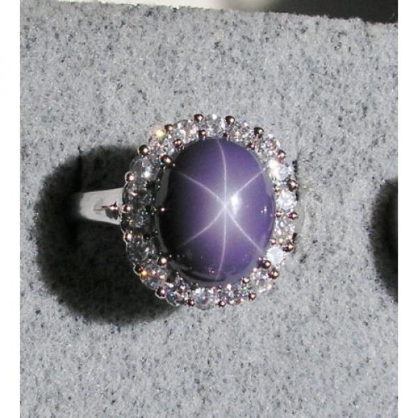 VINTAGE LINDE LINDY PERIWINKLE STAR SAPPHIRE CREATED HALO RING RD PLT .925 SS #1 image