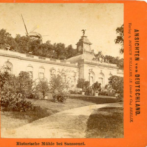 E. LINDE BERLIN GERMANY 1874 STEREOVIEW WINDMILL POTSDAM  SANSSOUCI  CASTLE #1 image