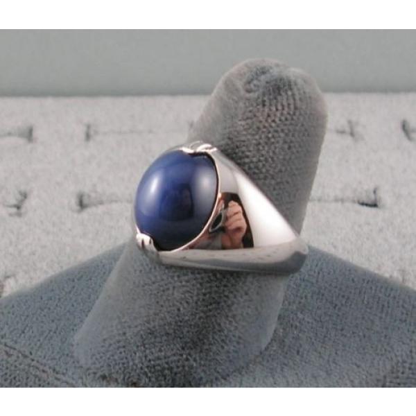 VINTAGE SIGNED LINDE LINDY CRNFLWR BLUE STAR SAPPHIRE CREATED RING RHD P .925 SS #2 image
