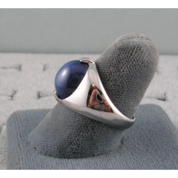 VINTAGE SIGNED LINDE LINDY CRNFLWR BLUE STAR SAPPHIRE CREATED RING RHD P .925 SS #7 image