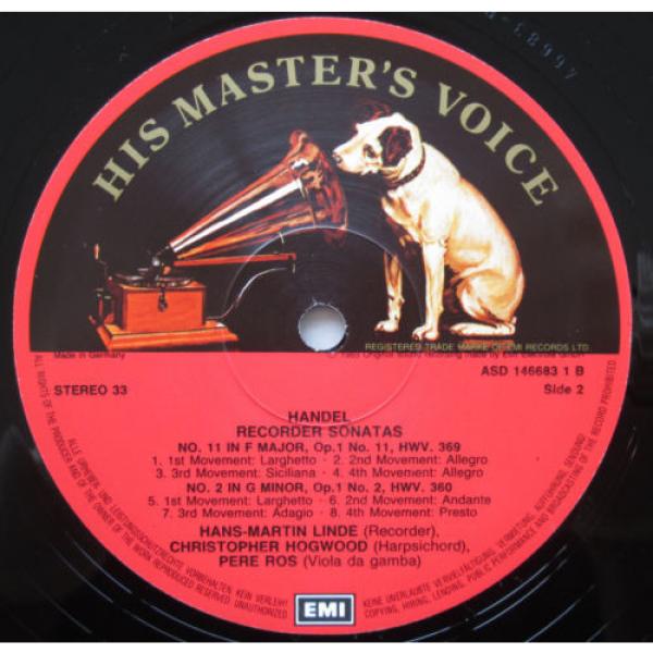 ASD 1466831 Handel Four Recorder Sonatas Linde Hogwood Ros 1983 EMI Digital EX #2 image