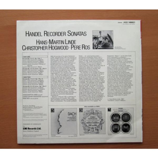 ASD 1466831 Handel Four Recorder Sonatas Linde Hogwood Ros 1983 EMI Digital EX #4 image