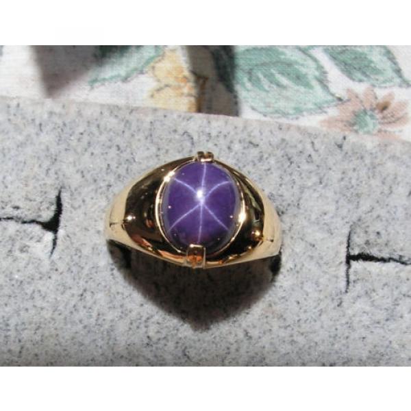 VINTAGE LINDE LINDY PLUM PURPLE STAR SAPPHIRE CREATED RING  YG PLATE .925 SS #1 image