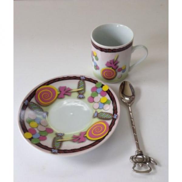 Linde Lane &#034;Mareah&#034; Espresso Cup &amp; Saucer With Spoon ~ Candy Motif ~ Excellent #2 image
