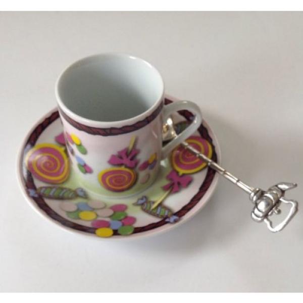 Linde Lane &#034;Mareah&#034; Espresso Cup &amp; Saucer With Spoon ~ Candy Motif ~ Excellent #6 image