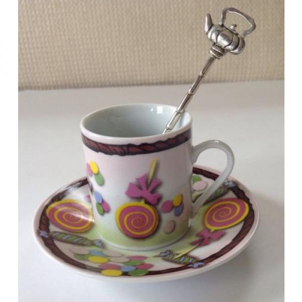 Linde Lane &#034;Mareah&#034; Espresso Cup &amp; Saucer With Spoon ~ Candy Motif ~ Excellent #7 image