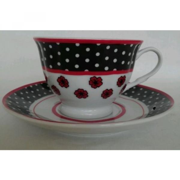 Linde Lane Dress Up High Heel Shoe China Tea Cup Saucer Teacup Black Red Polka #2 image