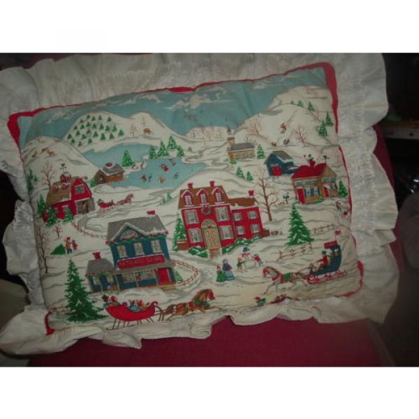 CHRISTMAS VINTAGE THROW PILLOW-TOWN SCENE- LINDE PRODUCTS-EX-CELL  HOME FASHIONS #1 image