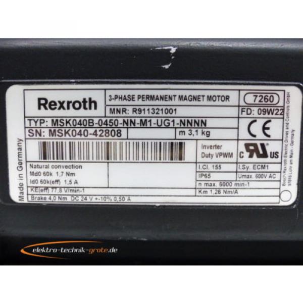 Rexroth MSK040B-0450-NN-M1-UG1-NNNN MNR: R911321001 3-Phase Permanant Magnet Mot #3 image