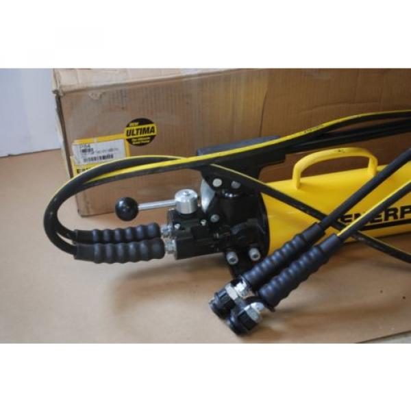 ENERPAC P-84 HYDRAULIC HAND PUMP DOUBLE ACTING 4-WAY VALVE &amp; 2 HOSES MINT! #2 image