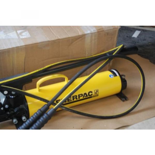 ENERPAC P-84 HYDRAULIC HAND PUMP DOUBLE ACTING 4-WAY VALVE &amp; 2 HOSES MINT! #3 image