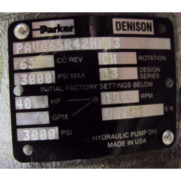 PARKER DENISON PAVC65R42HM13 40 HP 65 CC CW ROTATION 1800 RPM HYDRAULIC PUMP NIB #2 image