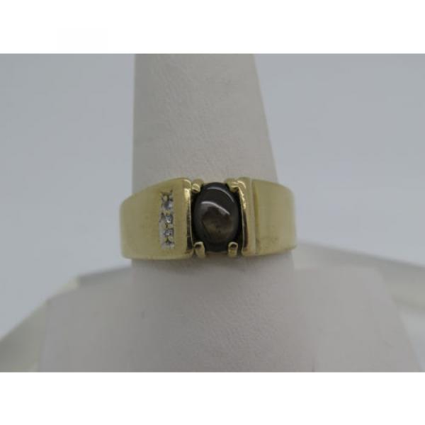 10k Yellow Gold Brown Oval Black Star Sapphire Lindi Linde Diamond Ring Size 10 #2 image