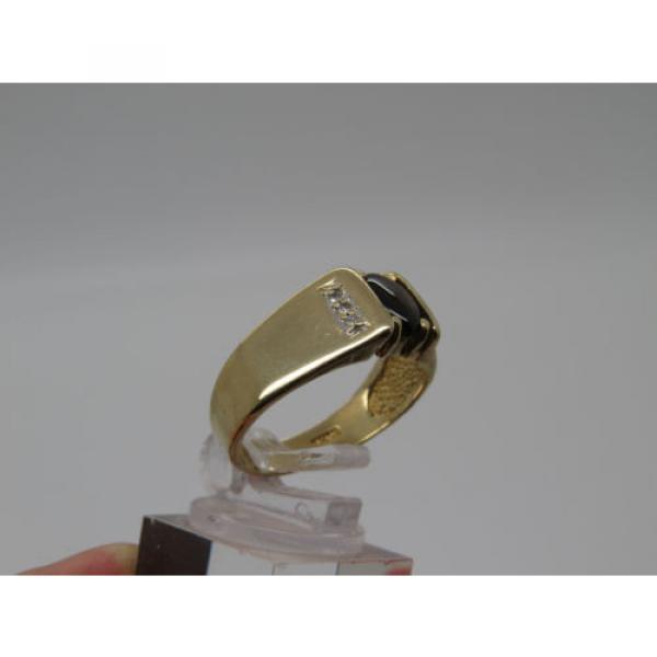 10k Yellow Gold Brown Oval Black Star Sapphire Lindi Linde Diamond Ring Size 10 #4 image